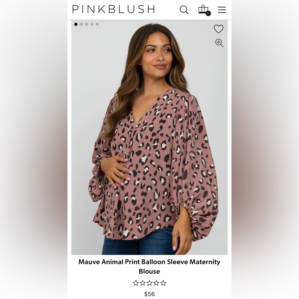 Mauve Animal Print Balloon Sleeve Maternity Blouse by JODIFL from Pink Blush